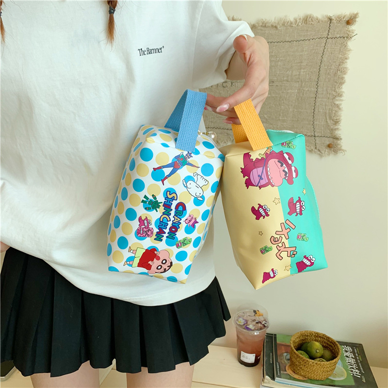 Cute Cartoon Print Color-Blocked Pencil Case, Portable Commuting Makeup Bag, Large Capacity Stationery Bag