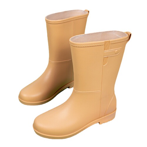 New Japanese mid-tube rain boots for women, solid color, simple, non-slip, waterproof rubber shoes, fashionable outdoor fishing work rain boots