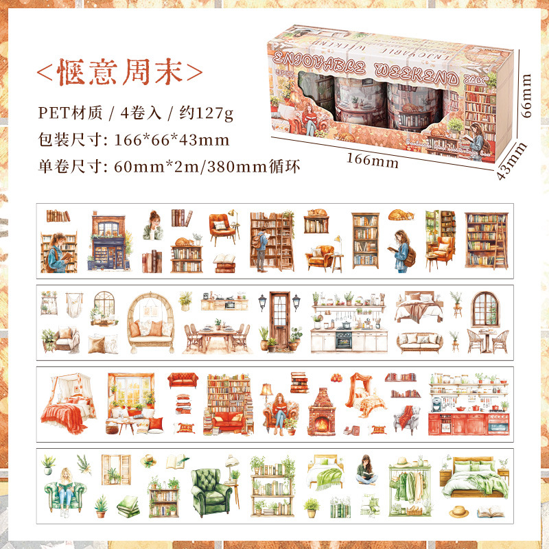 Exclusive Time Series Caja de juego de cinta de pet impermeable transparente Cuenta de mano retro transfronteriza Etiqueta engomada de material de paisajismo de bricolaje