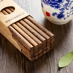 Chicken Wing Wood Chopsticks Household Non-Slip Solid Wood Red Sandalwood Chopsticks No Paint No Wax 10 Pairs Boxed Ready-Made Engraving Wholesale