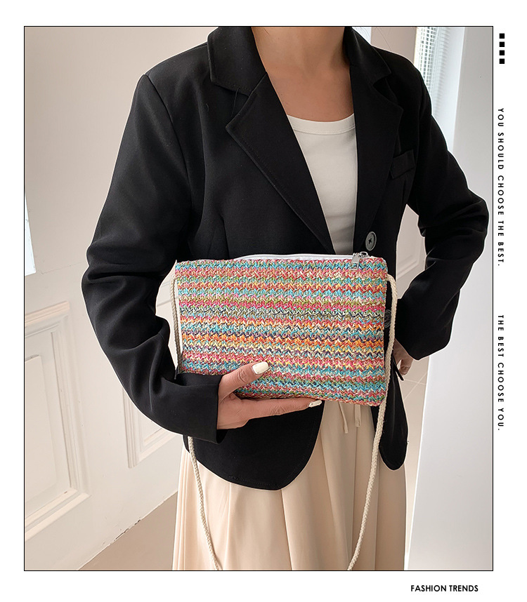 Women's Straw Stripe Basic Vintage Style Square Zipper Straw Bag display picture 1
