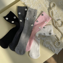 hotmoon春季新品手工亮片花朵女儿童宝宝可爱棉中筒小腿堆堆袜女