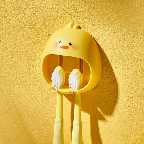 Cartoon wall-mounted toothbrush holder without punching, bathroom placement bracket, egg yolk duck toothbrush holder to hold toothbrush artifact