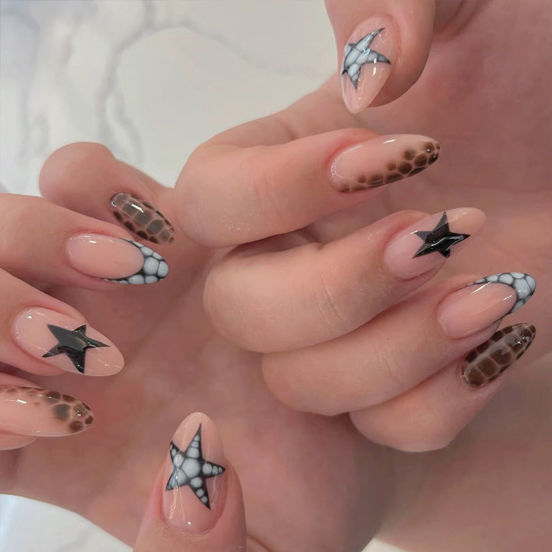 Popular European and American Wearable Nail Tips, Y2K Style, Three-Color Mixed Star Pattern, Unique Sweet and Cool Light Luxury Nail Tips Popular European and American Wearable Nail Tips, Y2K Style, Three-Color Mixed Star Pattern, Unique Sweet and Cool Light Luxury Nail Tips