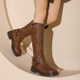Western Denim Retro Maillard Women's Boots Leather Thick Heel High Boots Square Toe Sleeve Knight Boots Brown Fashion Boots