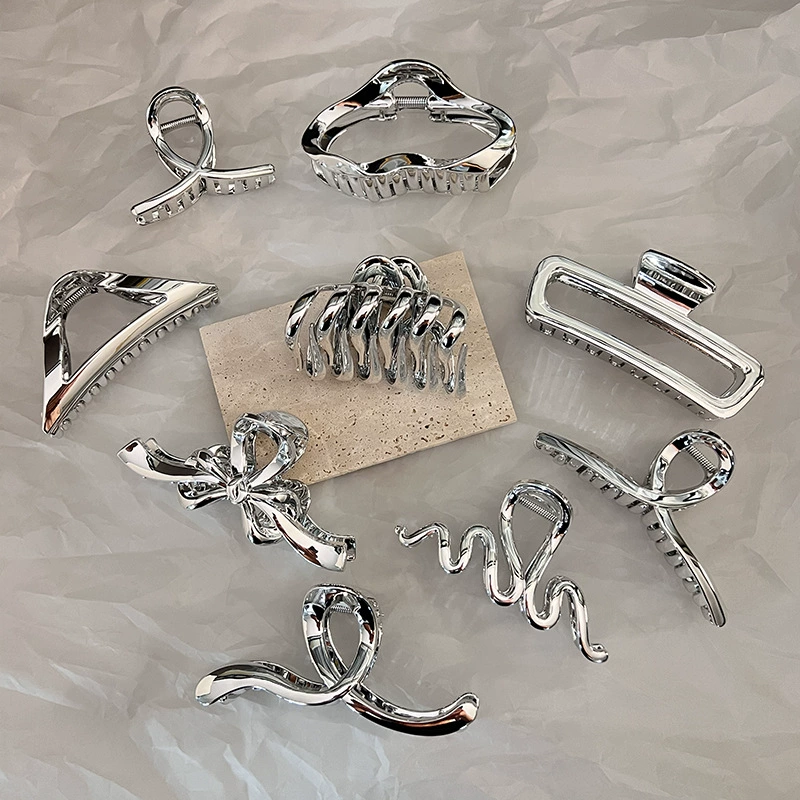 2024 New silver Irregular Large Plastic Shark Clip Light Luxury High-end Back Head and Ponytail Headwear for Women