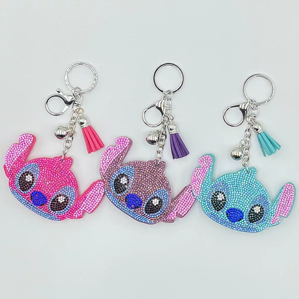 Hot Diamond Stitch Keychain Cartoon Pendant Cute Tassel Bag Decoration Jewelry Fashion Girl Gift