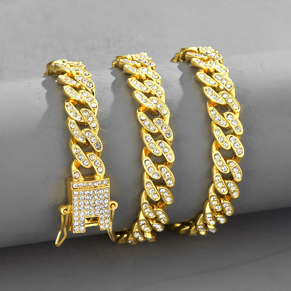 Collana con catena di diamanti alla moda Rap 10mm cubana Hip Hop versatile per le donne_voghion.com