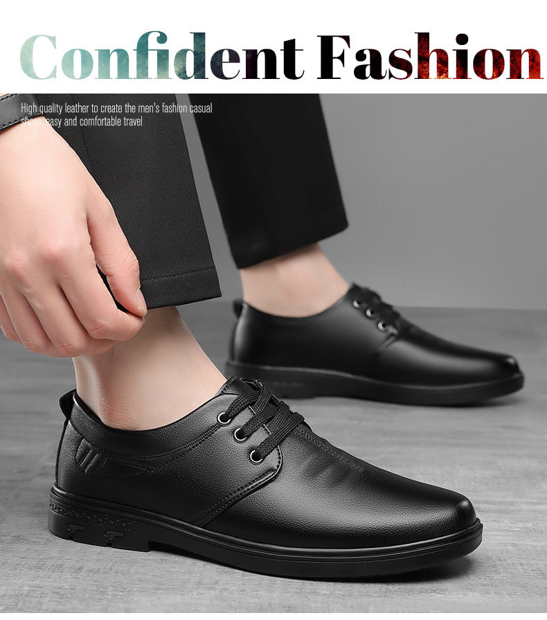 Giày da nam cổ thấp buộc dây đế mềm kiểu công sở — Màu nâu, Màu đen chi tiết 9