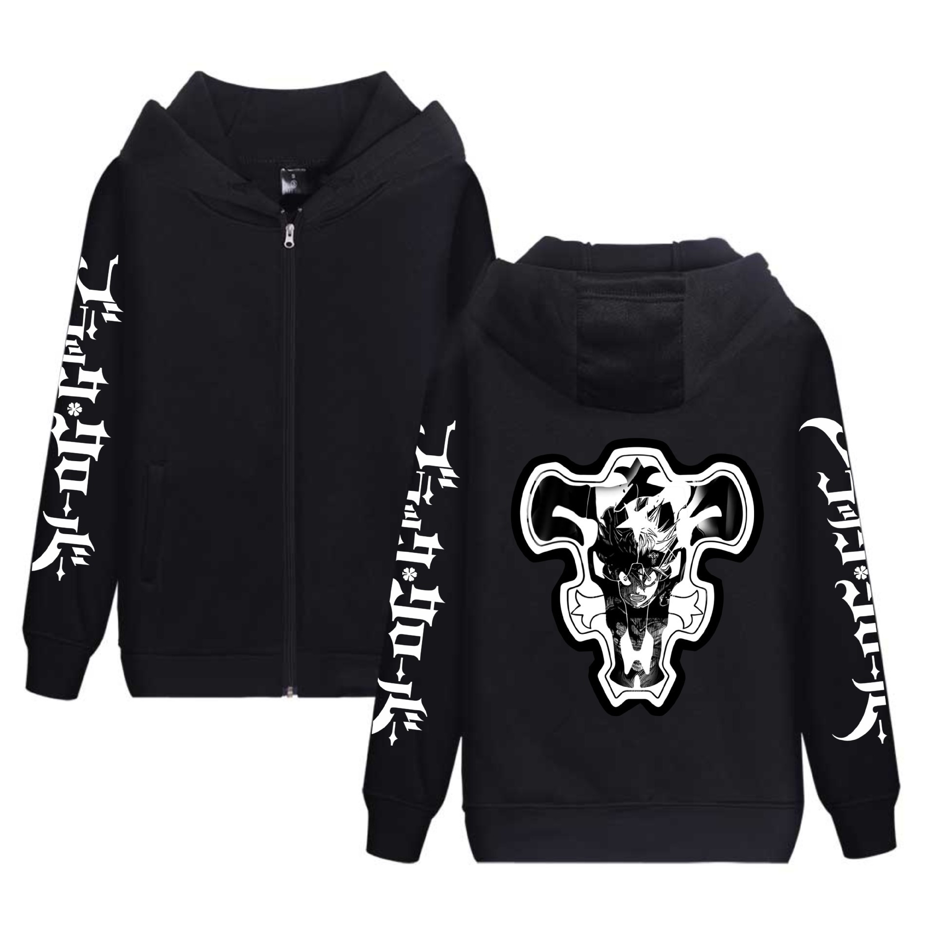 Comercio exterior black clover negro trébol de cuatro hojas periférico de terciopelo sudadera con capucha suéter con cremallera para hombres y mujeres hoodie