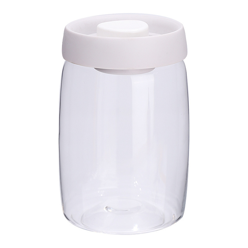Botón de vidrio tanque de almacenamiento de presión de vacío tipo tanque de sellado de granos granos granos café té tanque de almacenamiento de cocina