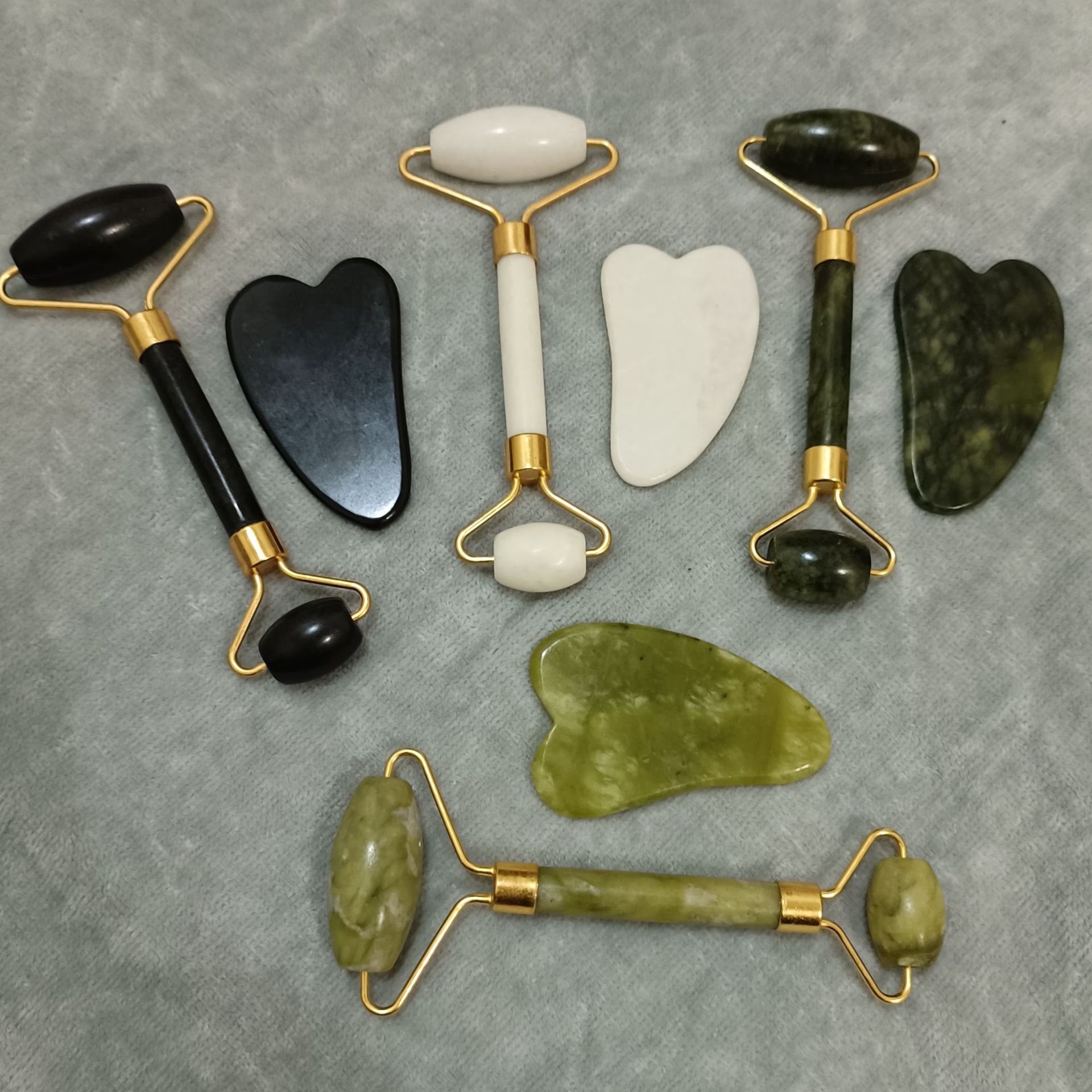 岫玉滚轮刮痧板套装