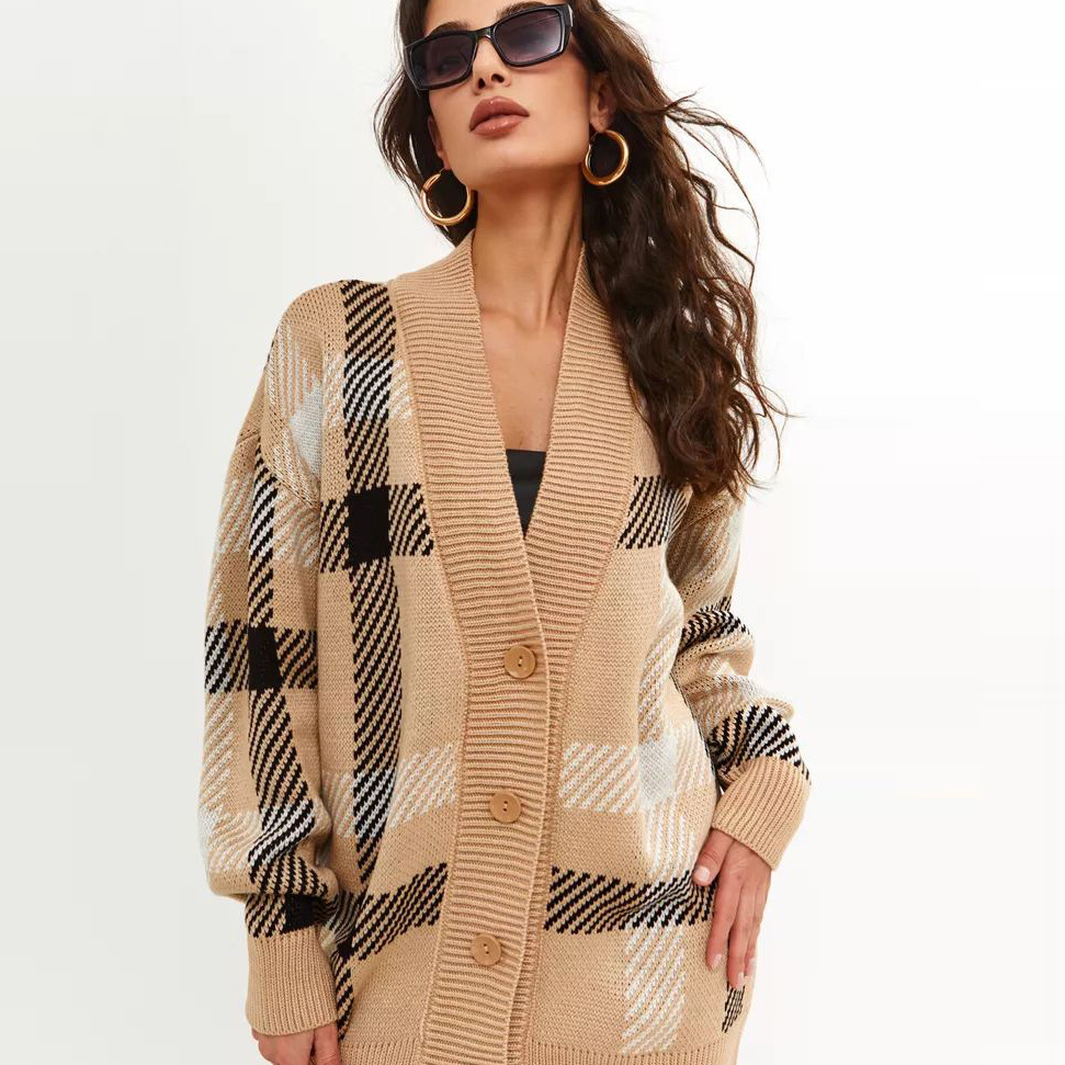 Women's Clothing Karelian plaid single breasted button down cardigan jacket_voghion.com