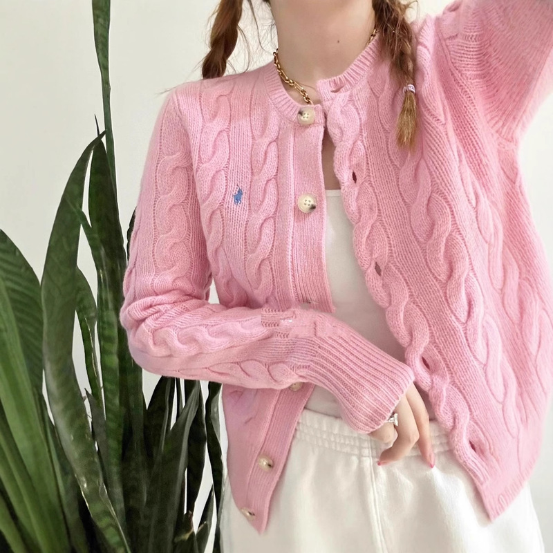 High Version Rl Raffia Cardigan with Pony Embroidery, Classic Autumn and Winter Round Neck Knit Sweater, Soft and Versatile High Version Rl Raffia Cardigan with Pony Embroidery, Classic Autumn and Winter Round Neck Knit Sweater, Soft and Versatile