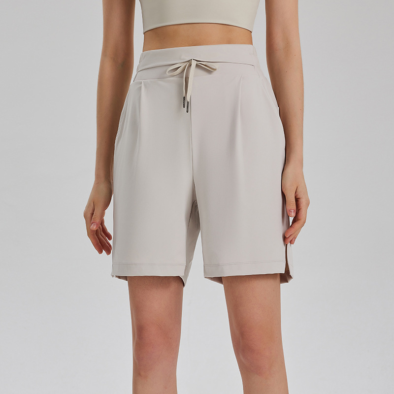 Pantalones deportivos transfronterizos de cinco puntos de cintura alta suelta, ropa de ejercicio elástica de secado rápido para correr y montar pantalones cortos de verano
