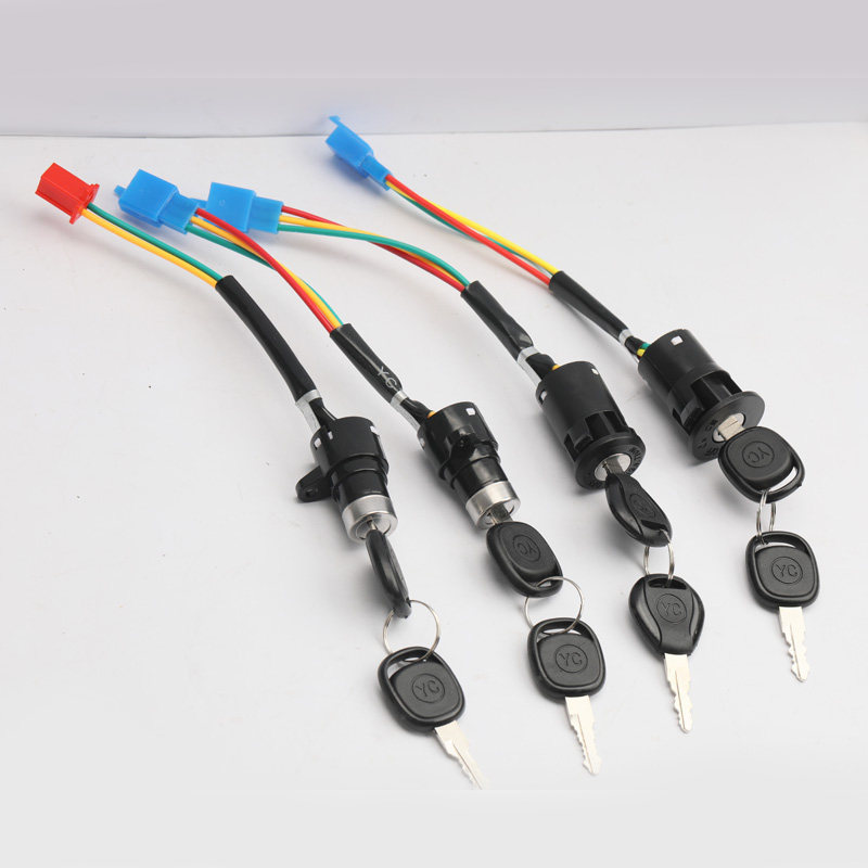 [Wholesale] Electric Vehicle Power Lock Key Switch, Universal for Three-Wheel Vehicles, Three-Wire Lock with Large, Medium, and Small Heads, 10 Pieces Wholesale