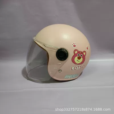 Motosiklet kaskı (dəbilqə) – helmet - pink-strawberry-bear-transparent-long-mirror