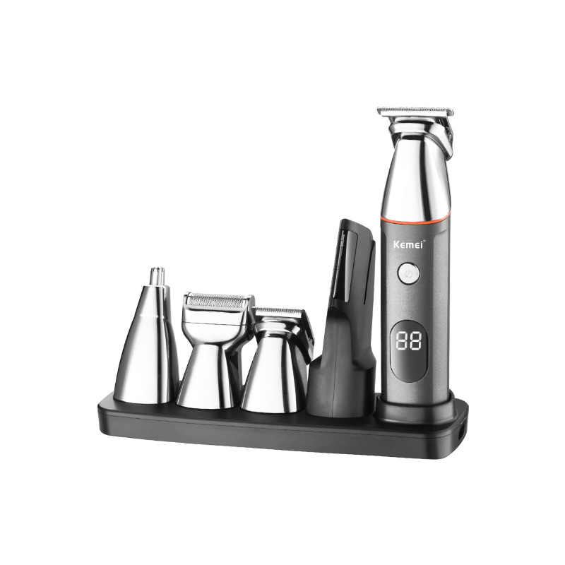 Cortadora de Pelo Eléctrica Kemei KM-5857 con Base, Pantalla Digital Inteligente, Afeitado Corporal Completo, Recortadora Multifunción