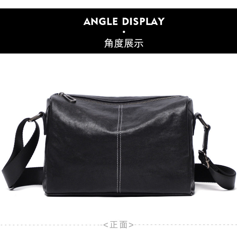 Túi đeo chéo nam da bò thuộc mềm dạng gối 29×11×17 cm — Màu đen chi tiết 11