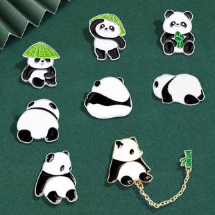 Chinese Style Panda Brooch Cute Animal Bag Badge Clothing Bag Accessories Bamboo Giant Panda Chain Collar Pin