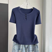 螺纹正肩宽松短袖t恤夏季薄款打底衫女2024新款大码显瘦内搭上衣