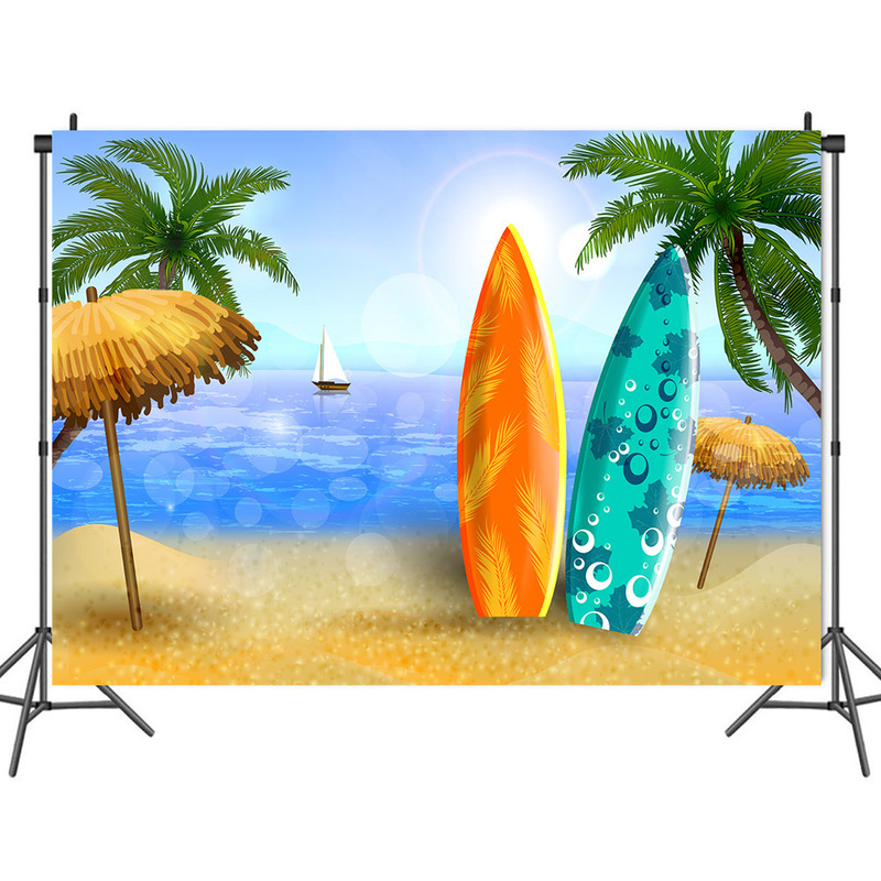 Foreign trade Amazon summer surfboard beach party decoration vinyl photography background cloth 5x3ft