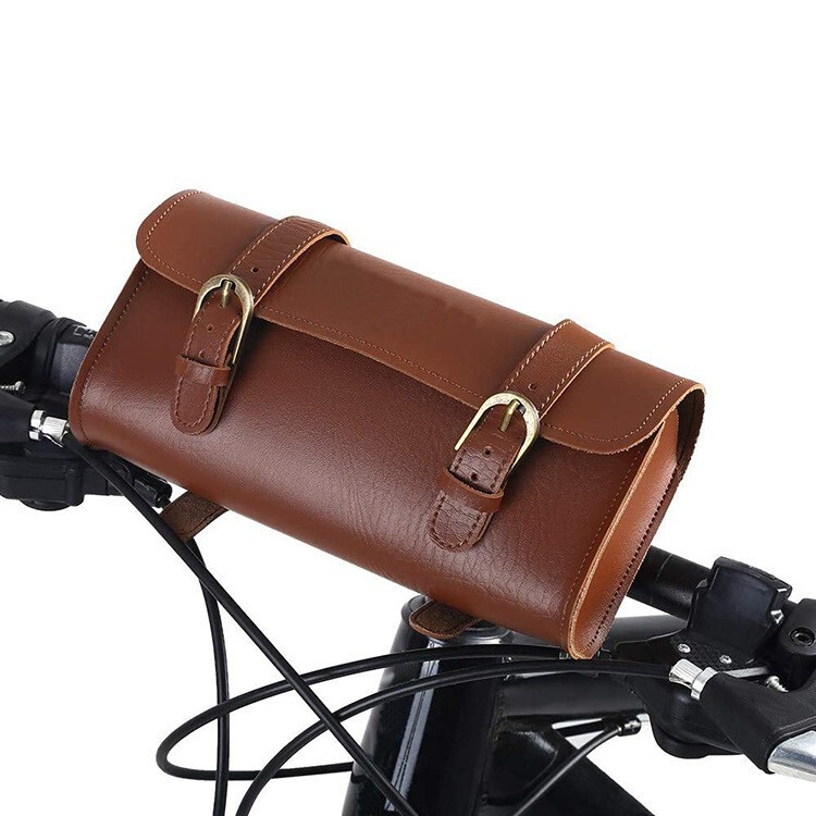 Amazon Portable Pin Buckle Handlebar Bag Bicycle Leather Saddle Bag Outdoor Cycling Storage Bag Embossed Logo