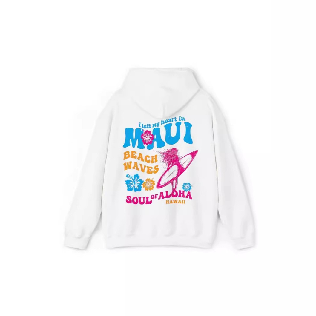 Women's Drop Shoulder Sleeve Ribbed Bluecagand Kauai Ocean Beach Hoodie Printed_voghion.com