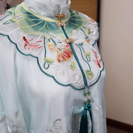 Повседневный воротник-лапка, накидка, Ханьfu, аксессуар, с вышивкой