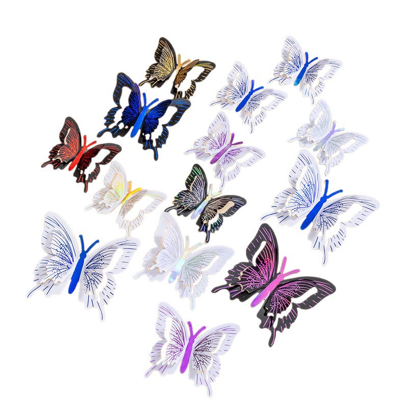 Simulación tridimensional 3D color bronceado mariposa hueca decoración de pared sentido avanzado diseño de fiesta accesorios de pegatina de pared de PVC