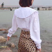 大翻领条纹衬衫文艺复古女装2023夏季新款泡泡袖上衣娃娃领棉衬衣