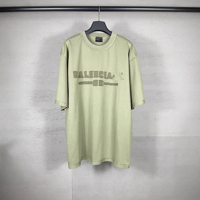 高バージョンパリB家半袖アルファベットロゴ胸前に布刺繍洗水ゆるい運動男女同型tシャツを貼る|undefined