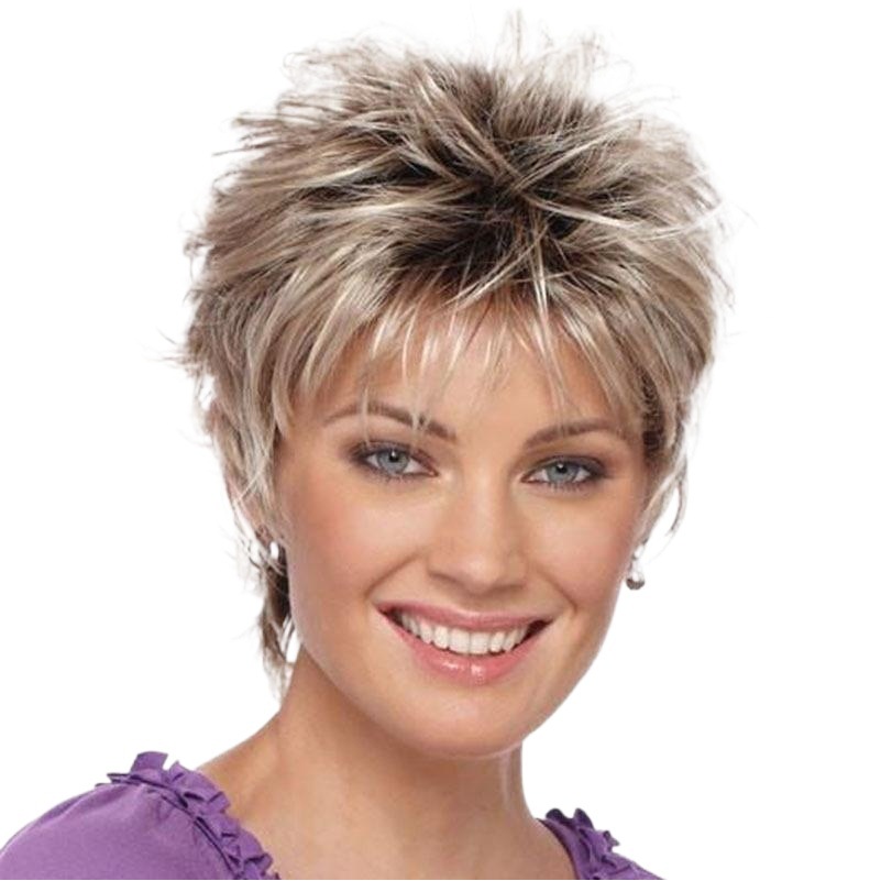 AliExpress peluca europea y americana del comercio exterior de las mujeres de pelo corto de color mezclado Peluca de fibra química Temu suministro al por mayor transfronterizo entrega de una sola pieza