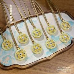 纯银s999 古法描金珐琅彩圆形如意吊坠中国风八宝罗盘项链饰品
