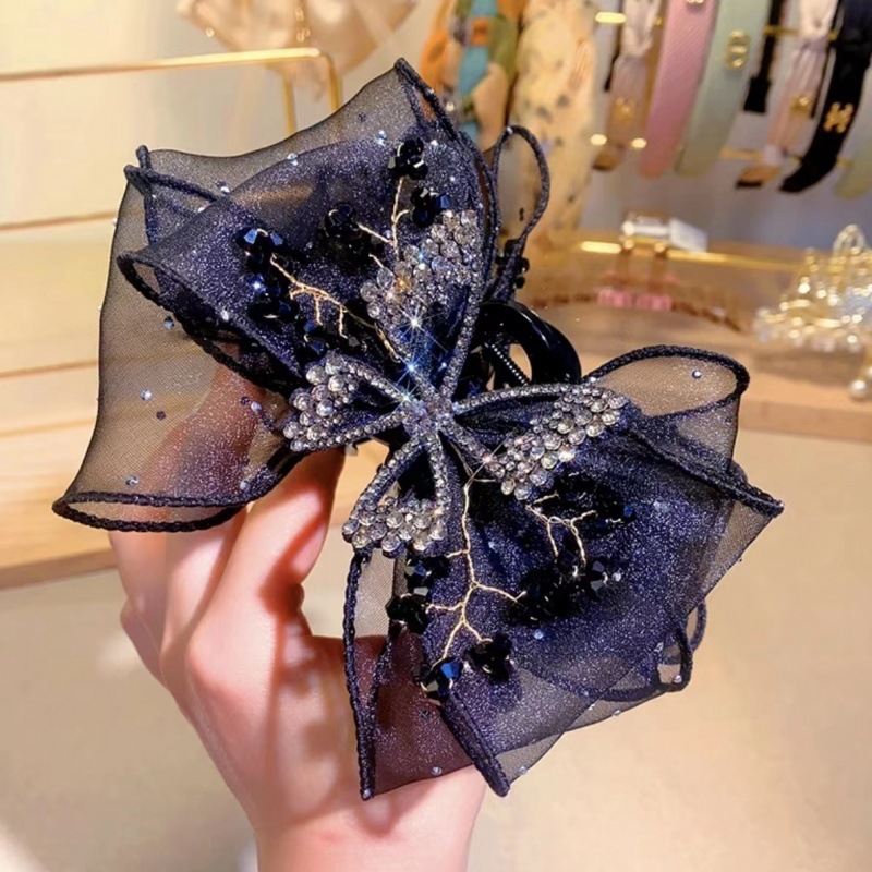 New Headband Large Elastic Hair Tie, High-End Organza Rhinestone Butterfly Claw Clip, Hairpin, Hair Rope, Ponytail Holder, Headwear