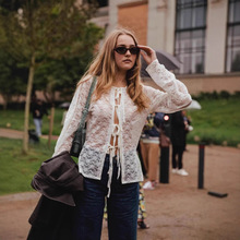 欧美ins网红外贸透视蕾丝纯色洋气性感长袖衬衫上衣打底衫