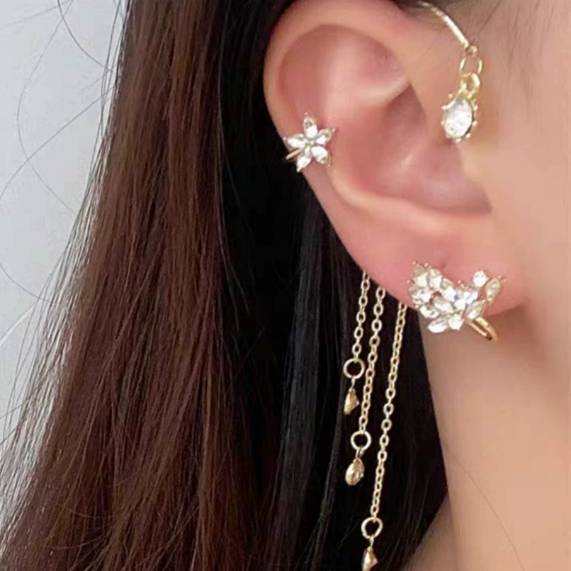 Новый зажим для ушей Star с кисточкой, инкрустированный бриллиантами, без пирсинга, элегантный крючок для ушей в форме бабочки, похожий на цветок TikTok, в том же стиле