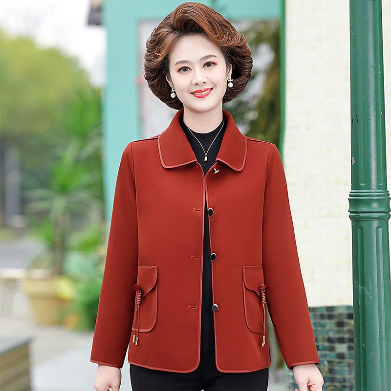 Одежда для мам, весеннее Модное Элегантное универсальное однотонное пальто с маленьким квадратным воротником, для 40-летней леди, большие размеры, благородная ветровка В ароматном стиле