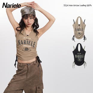 Summer design trend tank top sleevless, European style, drawstring