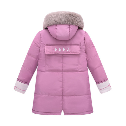 Midsize Youth Girls' Long Hooded Removable Plush Collar Thick Fashion Korean Version Warm Stylish Cotton Jacket