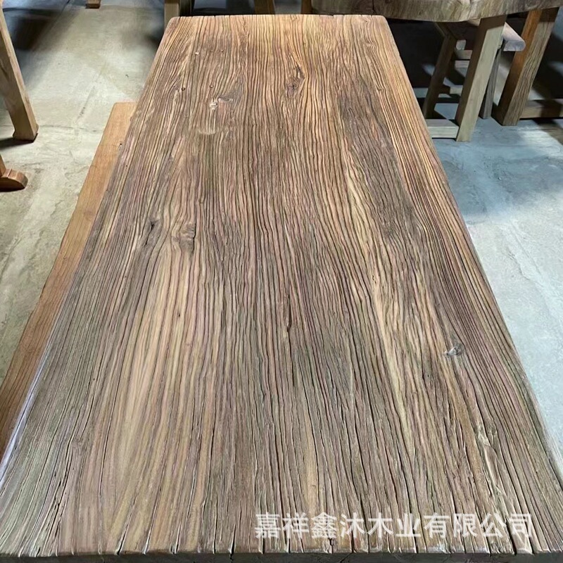 Old elm wood office conference table top, vintage solid wood balcony bay window tabletop, weathered texture old door panel