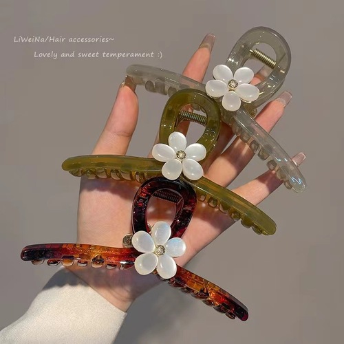 Elegant flower-like fruit jelly color claw clip for women's nape, pineapple-style updo shark clip, high-end large hair clip, Instagram-style hair accessory