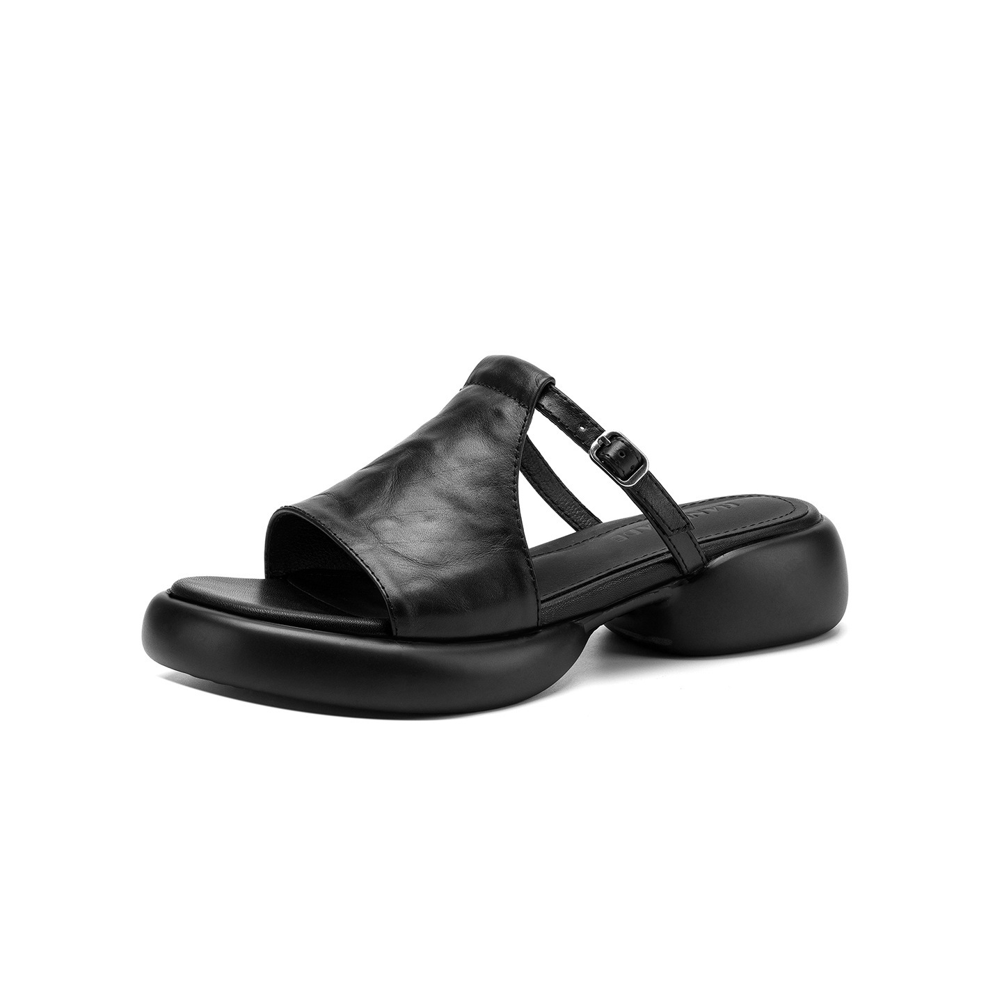 Sandal hở mũi nữ quai ngang đế dày da bò — màu nâu