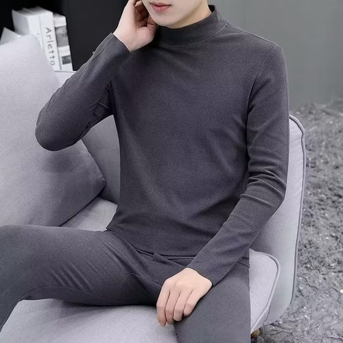 Men's Semi-High Collar Top and Bottom Set Autumn/Winter Warmth Set Fleece Insulation Constant Temperature Warmth