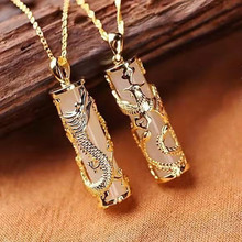 直播货源金镶玉吊坠批发男女情侣款镶白玉生肖龙凤柱玉佩玉石项链