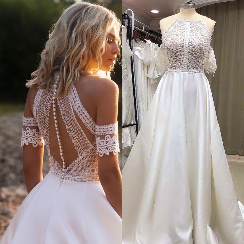 Foreign Trade Wedding Dress 2025 New European and American Lace Hook Pattern Fishtail Slim Bride Wedding Dress Small and Slim