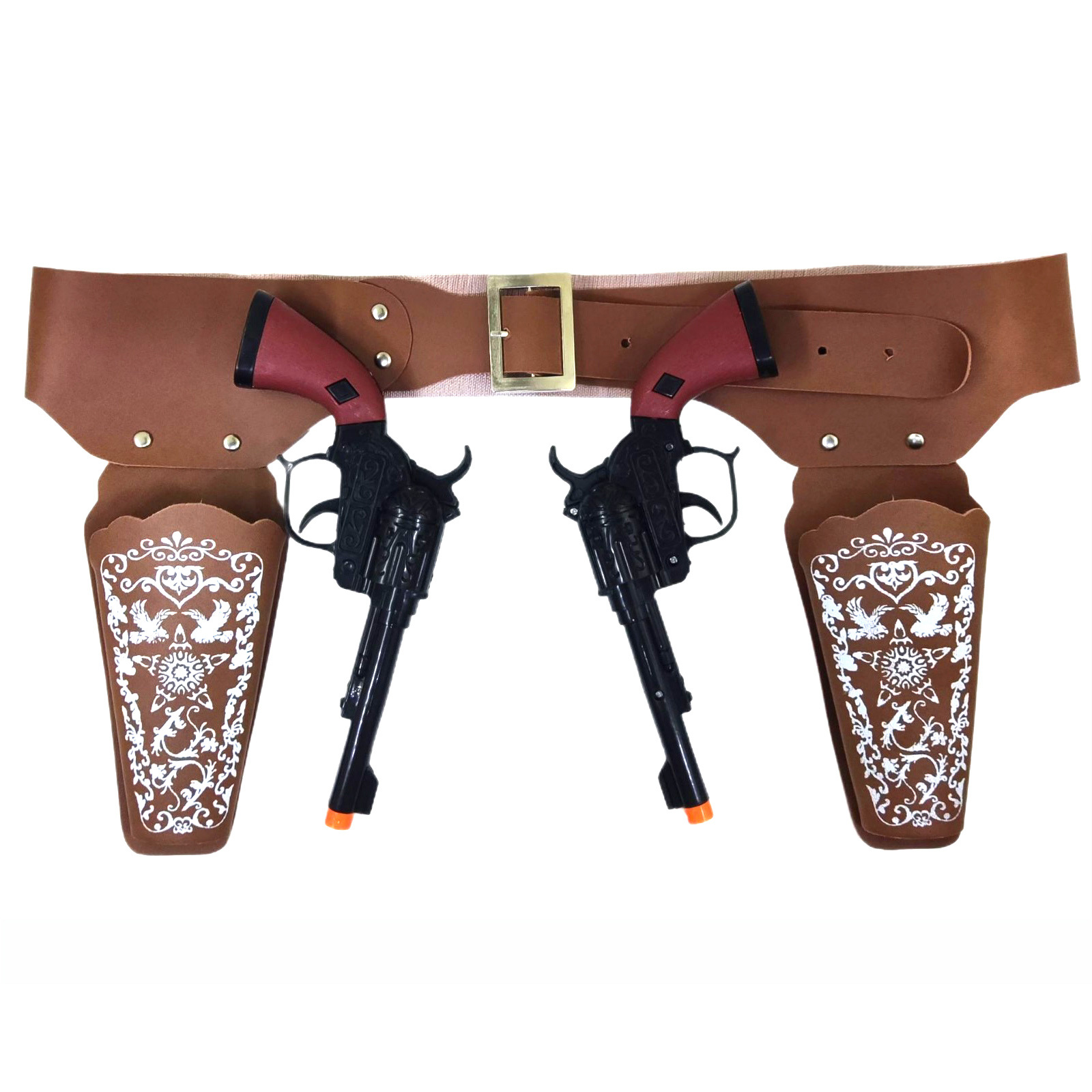 Pistola de juguete de rol para niños doble vaquero funda de arma cinturón marrón vaquero funda de arma cinturón