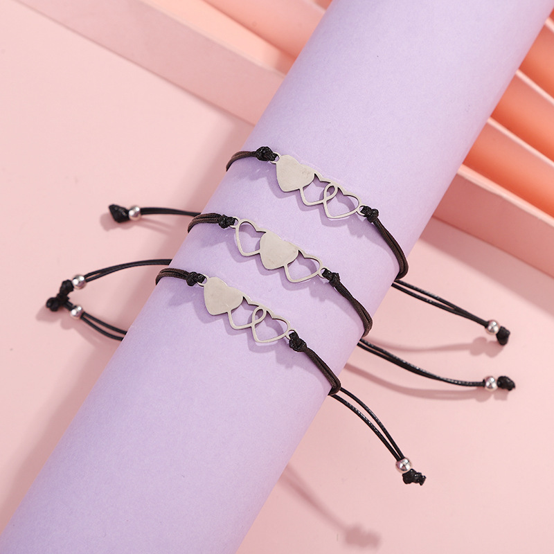 new three-generation card bracelet fashion heart stainless steel braided 3-piece set
