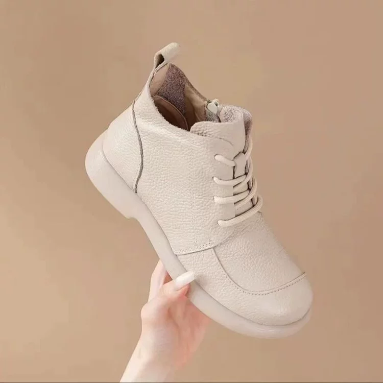 Женские короткие сапоги Mom's 2024, новинка осени и зимы, теплые сапоги для женщин среднего возраста, на плоской подошве, из хлопка и кожи, в британском стиле, сапоги-мартинки, кожаные сапоги.