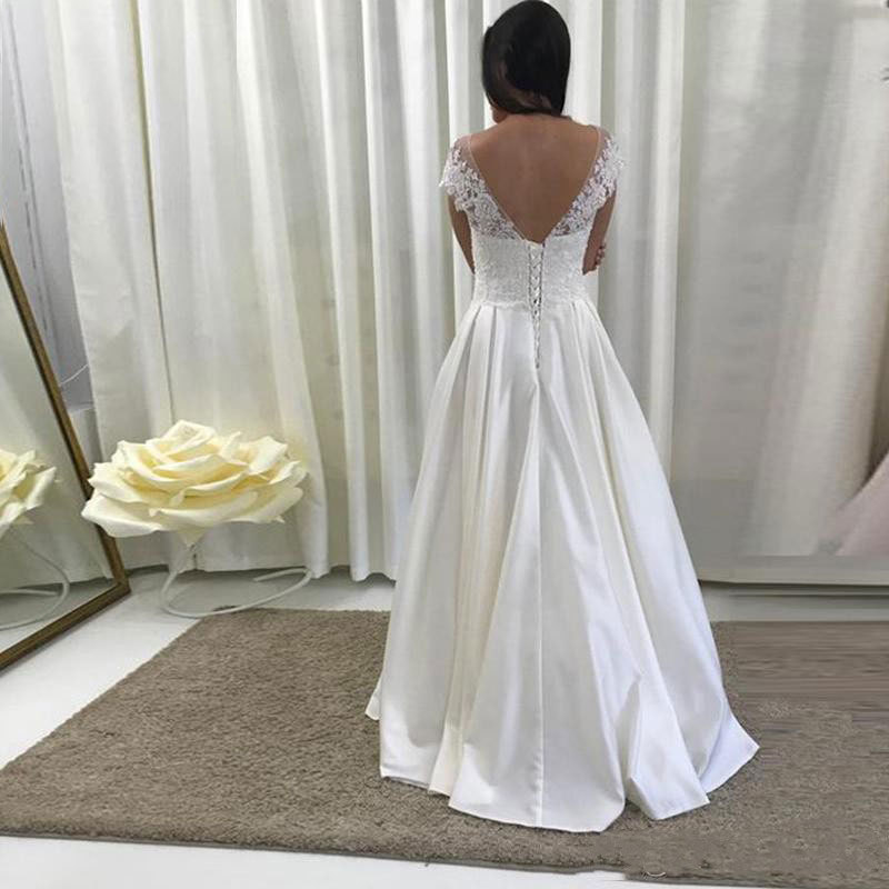 El Comercio exterior europeo y americano Amazon AliExpress desea nuevo vestido de novia de encaje cuello redondo línea temperamento adelgazante personalizable image 2